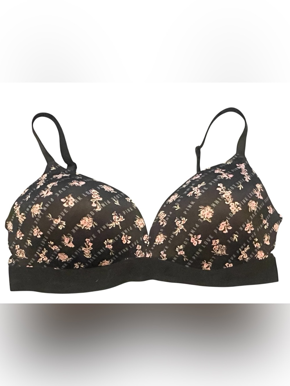 PINK Victoria's Secret Black Bra with Pink Floral Print
